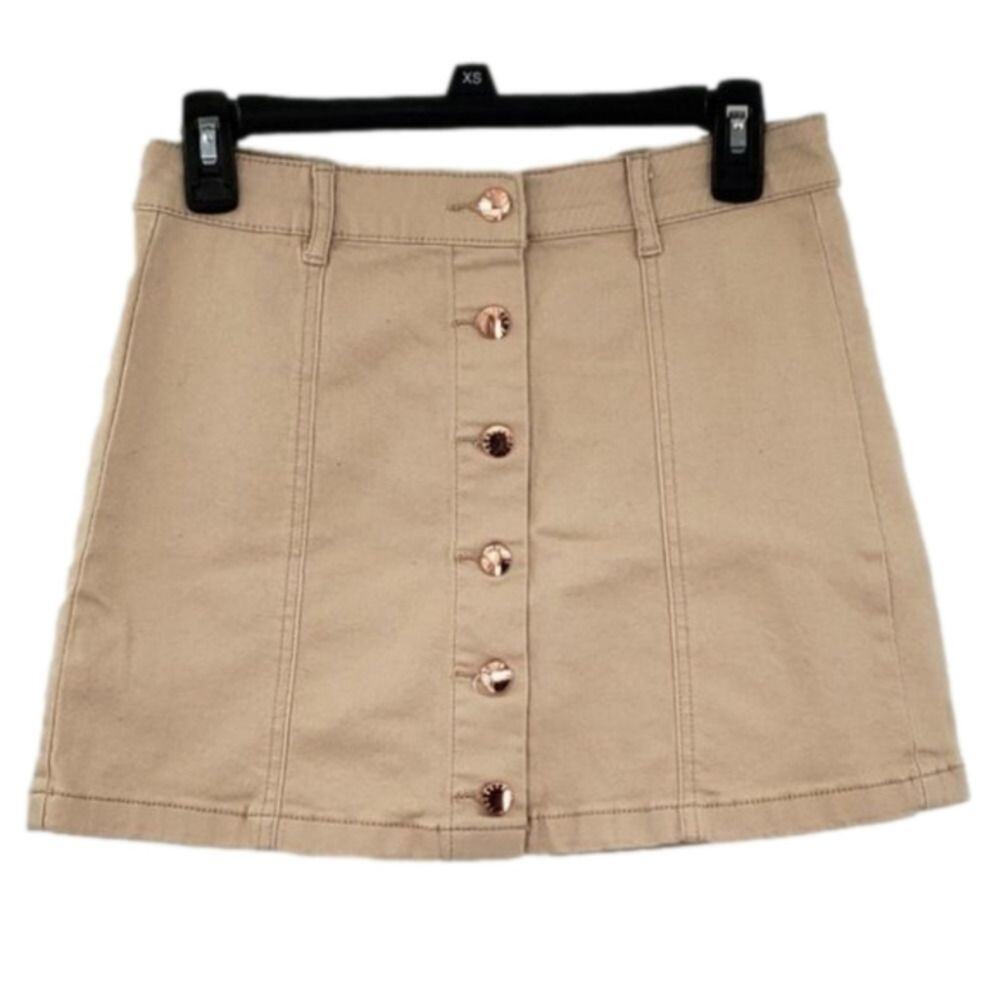 FOREVER 21 Button Down Khaki Colored Mini Skirt Womens Size 27 Summer